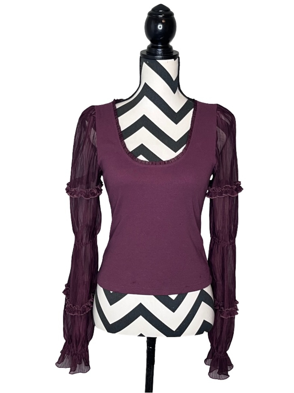 Anthropologie Sz S Whimsigoth Victorian Ruffled Witchy Sheer Long-Sleeve Blouse